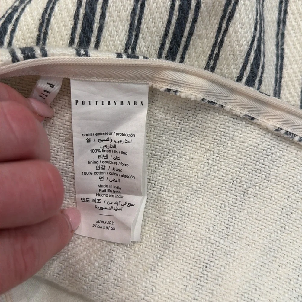 Pottery Barn 20x20 Linen Grain Sack Stripe Pillow Cover Cream Navy
